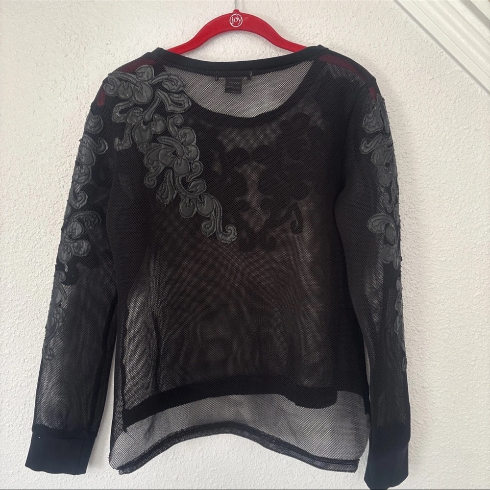 GRACIA Women’s Sexy Black Faux Leather Mermaid Scales MESH Blouse Size L - Picture 11 of 16